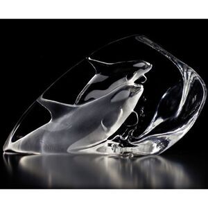 Mats Jonasson Killer Whales Crystal Sculpture Made in Sweden